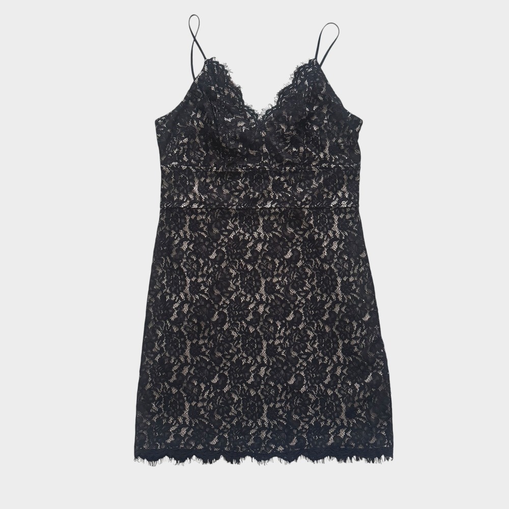 Express Black Floral Lace Eyelash Trim Cocktail Mini Dress L goth LBD coquette